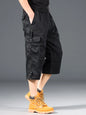 Summer Men's Cargo Shorts Loose Casual Below Knee Pants Elastic Waist Plus Size Outdoor Jogging Tactical Capri Pants