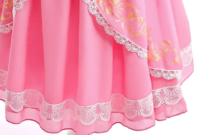 Peach Princess Costume with LED Color Light Toddler Birthday Game Role Play Dress Girl Halloween Festival Gown Pink Lace 4-8 Y