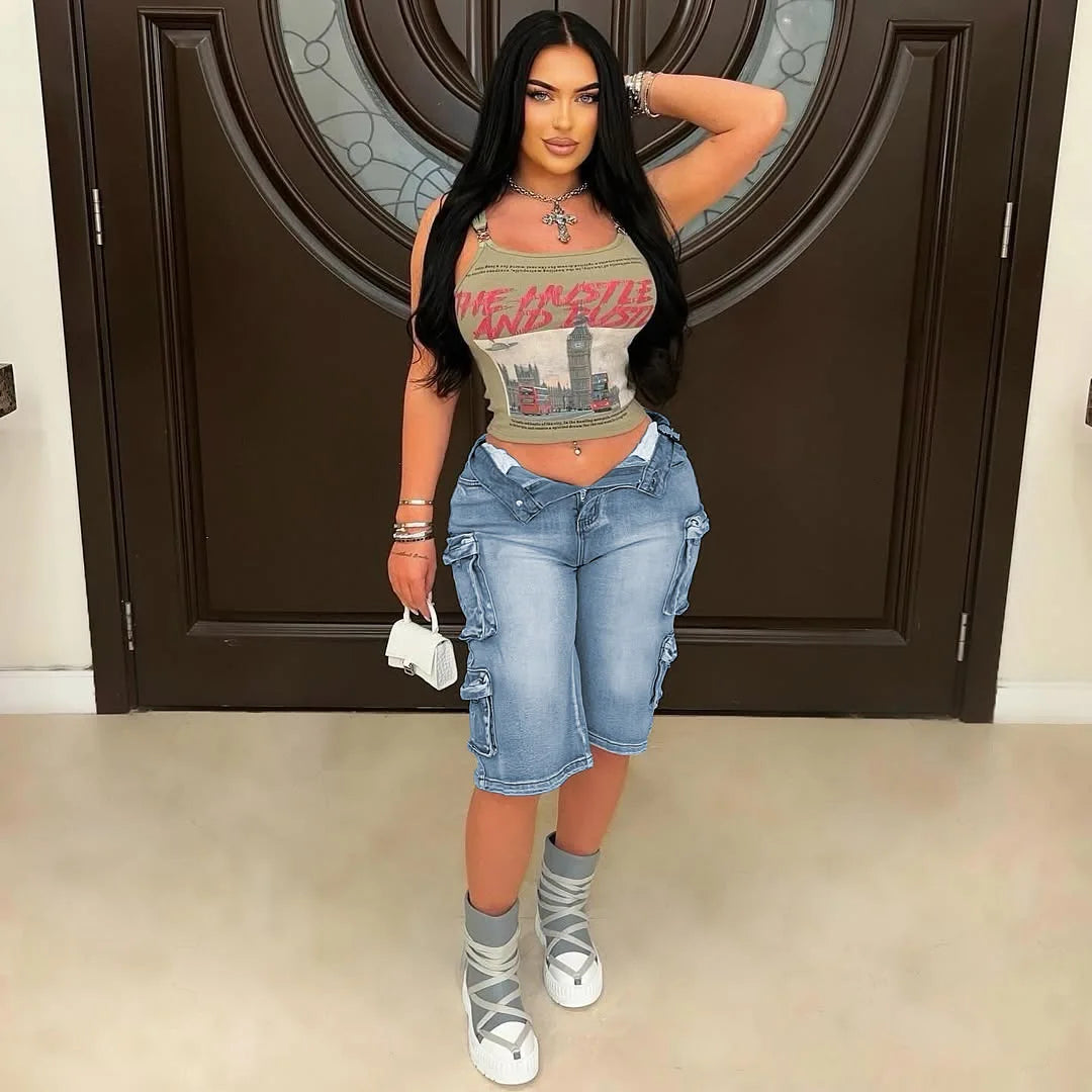 FAGADOER Fashion Straight Washed Denim Woman Solid Color Cargo Pants Patchwork Jeans Trousers Female Y2k Streetwear Bottoms New