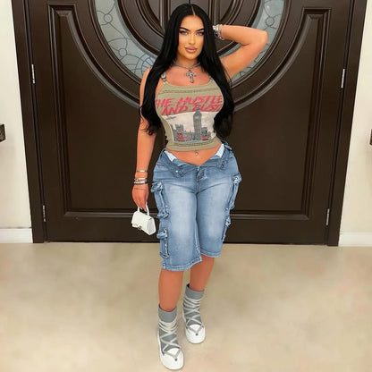 FAGADOER Fashion Straight Washed Denim Woman Solid Color Cargo Pants Patchwork Jeans Trousers Female Y2k Streetwear Bottoms New