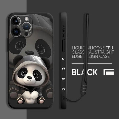 Cute Panda Phone Case for iPhone 11 13 16 Pro 14ProMax 15 Plus XS Max XR SE 8 7 12 Mini Silicone Cover Soft