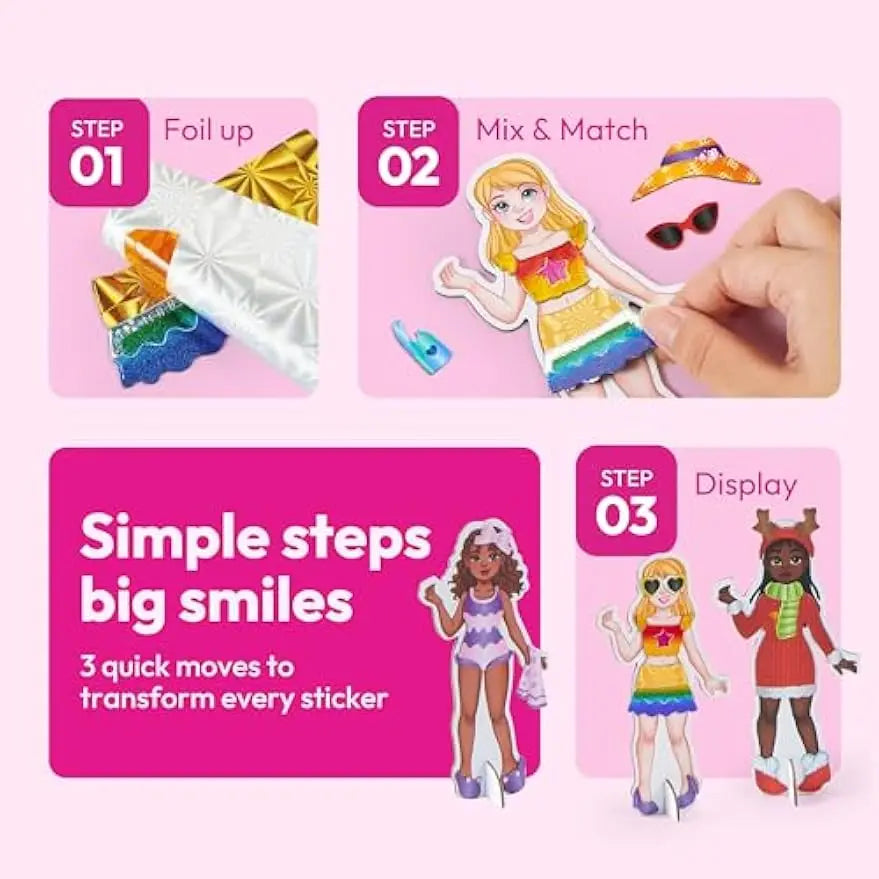Joyfy Foil Magnet Dress-Up Kit 2-in-1 Fashion DIY Craft for Kids Paper Dolls Travel Activity Birthday Gifts with Display Box