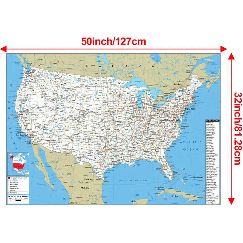 English Map USA Map Road Map Canvas Painting Living Room Home Decoration Children School Supplies
