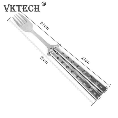 Butterfly Knife Folding Spoon Fork Balisong Training Spoon Fork Butterfly Knife Trainer Outdoor Camping Tableware Kitchen Tool