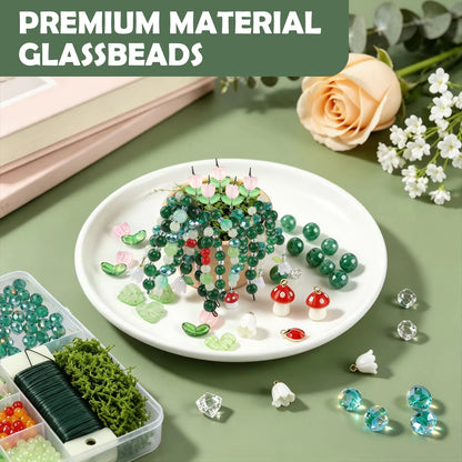 DIY Craft Succulent Plant Glass Bead Set for Handmade Jewelry Ornament Making Supplies with Leaves and Flower for Art Decoration