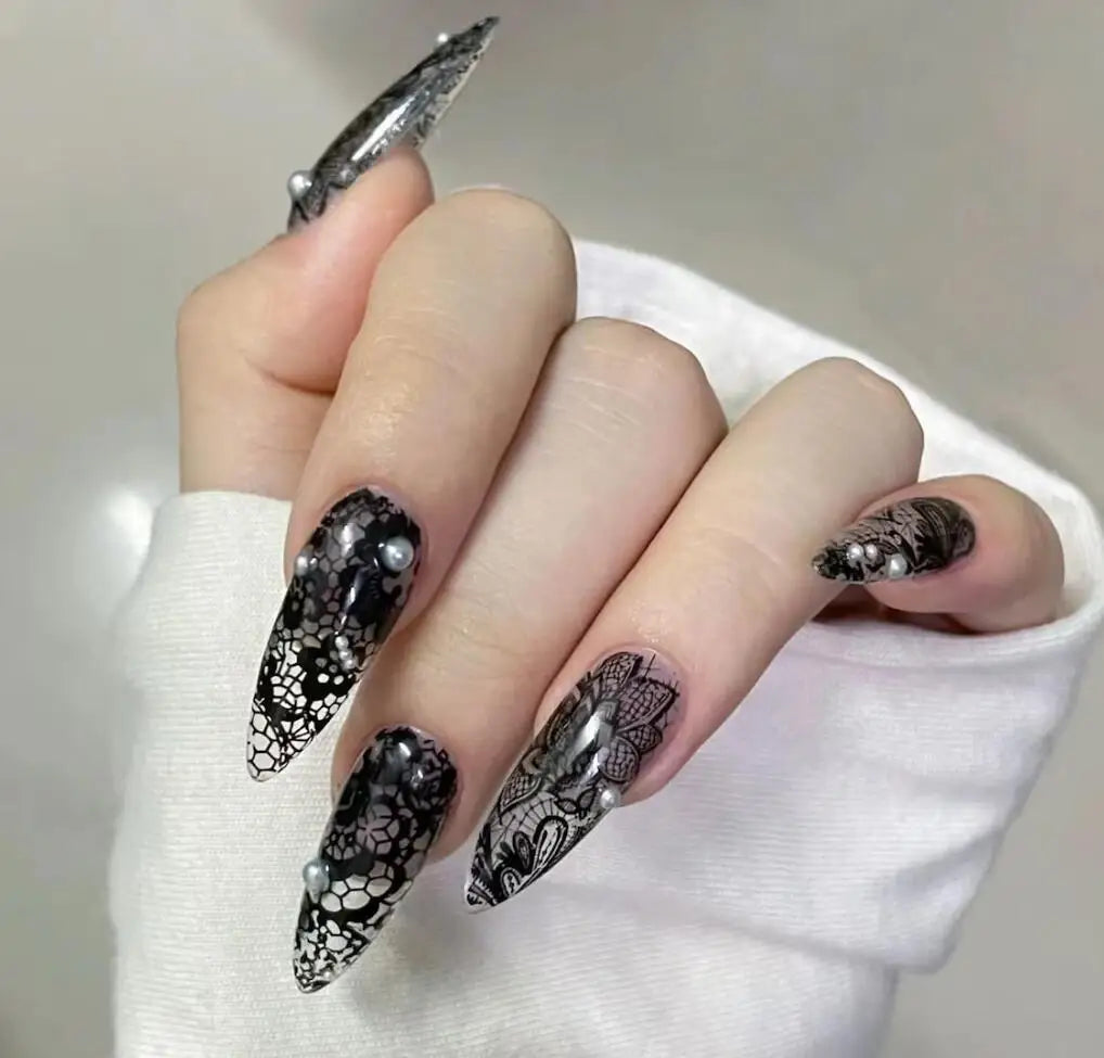 10 Rolls/Box New Black&White Lace Nail Transfer Stickers Sexy Lace Flower Full Wraps Nail Decals DIY French Manicure Decorations