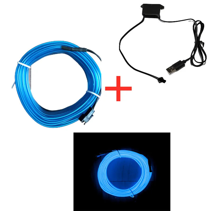 Hot Sale 1M/2M/3M/5M Car Interior Lighting LED Strip Decoration Garland Wire Rope Tube Line Flexible Neon Lights With USB Drive