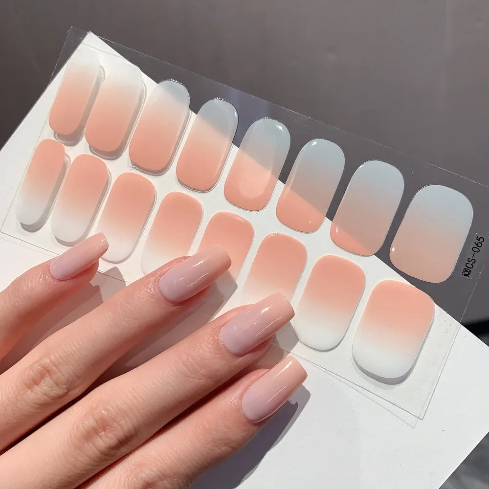 Semi-cured Gel Nail Stickers Solid Color Nail Semi-baked Tips Full Paste Nail Decals UV Lamp Need