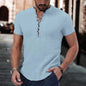 New Men's Short Sleeve Tshirt V neck button Cotton Linen Shirt Men's Casual Clothes Popular Tops for Men