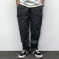 Autumn Men's Pants Multi-Pocket Cargo Pants Retro Solid Color Simple Loose Button Elastic Strap Casual Pants