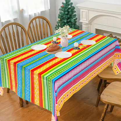 Mexican Stripes Plastic Tablecloth Holiday Party Decor Day of The Dead Waterproof Rectangle Tablecloth Mexican Fiesta Decoration