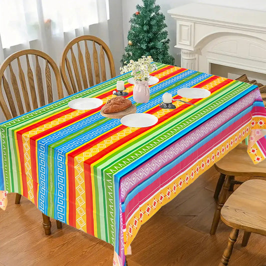 Mexican Stripes Plastic Tablecloth Holiday Party Decor Day of The Dead Waterproof Rectangle Tablecloth Mexican Fiesta Decoration