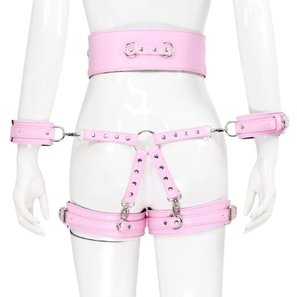 Professional BDSM Red Leather Harness Set Collar Handcuffs Restraint Kit for Women Slave Role Play Fetish Gear Adult Game Toy