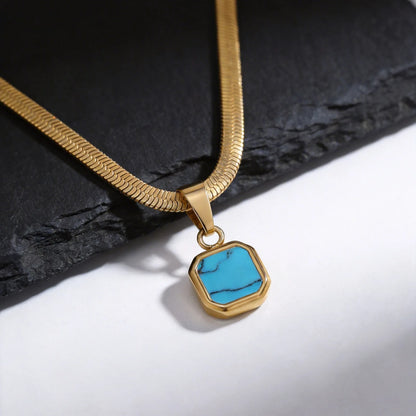 Vnox Geometric Square Natural Stone Pendant Necklace for Men, Gold Silver Color Stainless Steel Blade Chain, Trendy Jewelry Gift