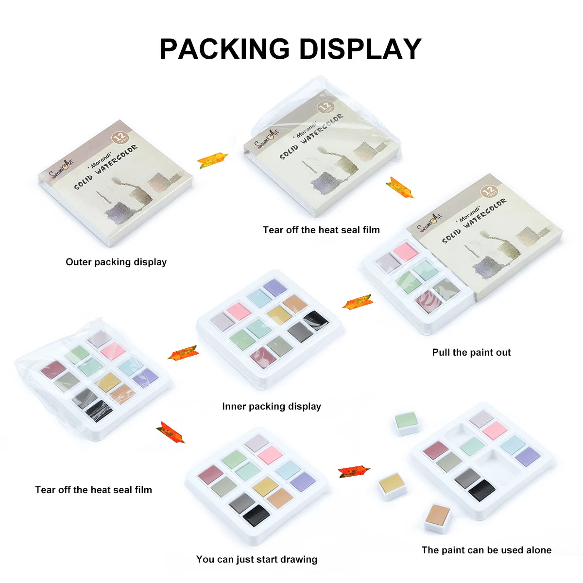 SeamiArt 12Color Skin/Ocean/Candy/Morandi Solid Watercolor Set Simple Package for Painting Art Supplies