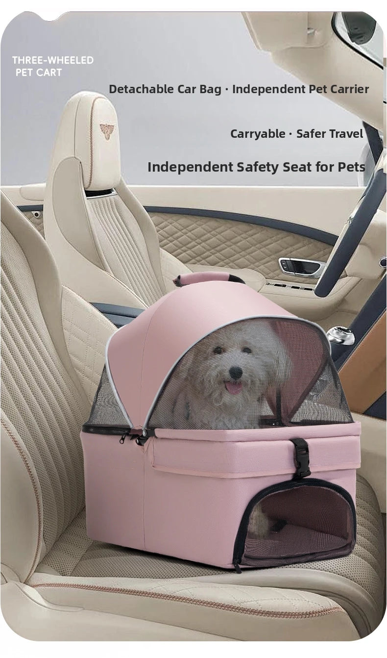 Pet Transport Stroller Dog Cat Portable Foldable Lightweight Detachable 4-Wheel Oxford Mesh Small Medium Push Cart