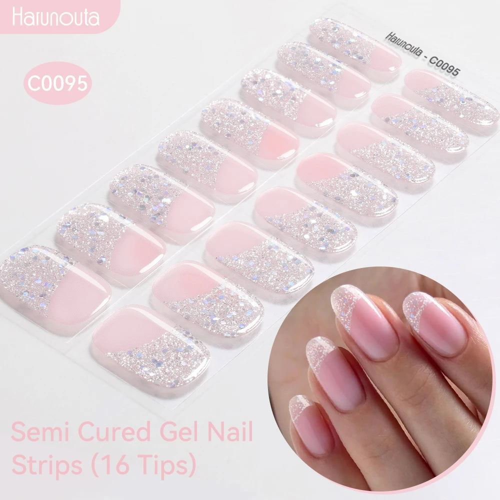 Gradient Auroras Semi Cured Gel Nail Strips Sparkly Shinning DIY Gel Polish Stickers for Nails Works with UV/LED Nail Lamps