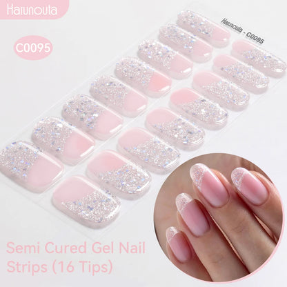 Gradient Auroras Semi Cured Gel Nail Strips Sparkly Shinning DIY Gel Polish Stickers for Nails Works with UV/LED Nail Lamps
