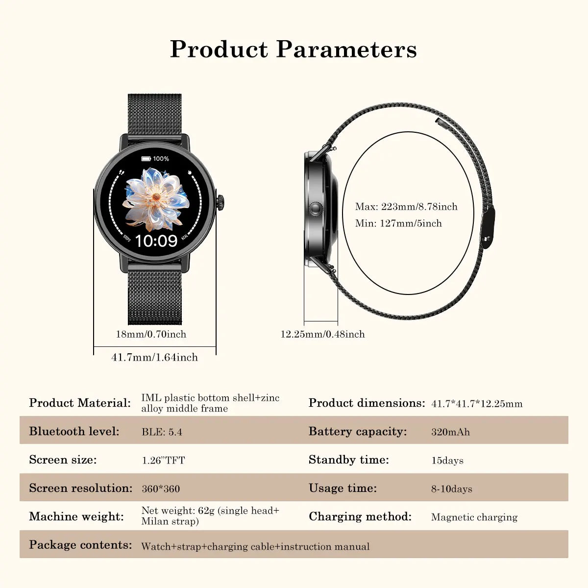Blackview X30 Smartwatch, 1.26" TFT screen,320mAh,Bluetooth Phone Calling,Sleep Monitoring,Sport watch,Women's Watches,Fashion