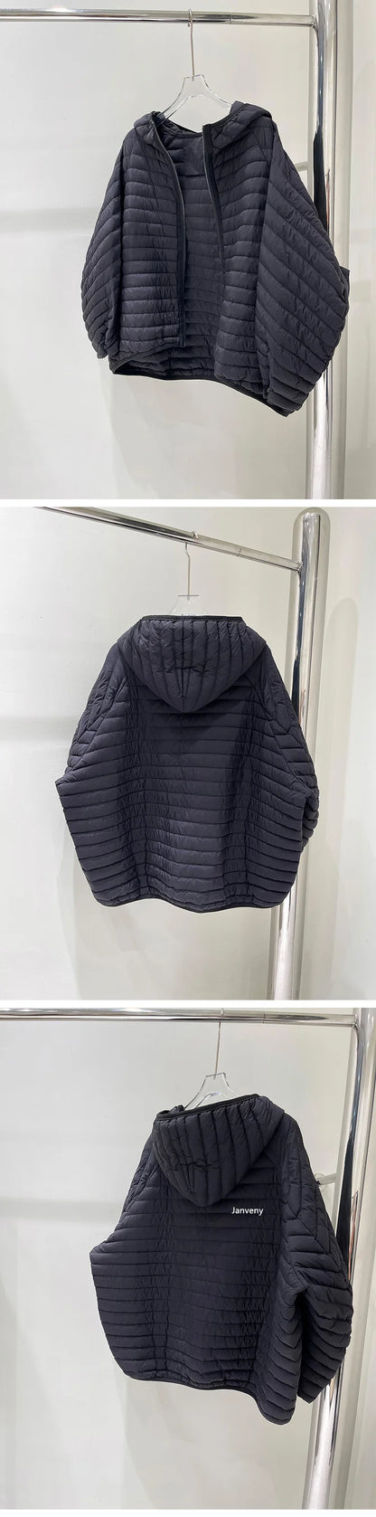 JANVENY 2025 New In Winter Short Puffer Jacket Women Ultra Light Loose 90% White Duck Down Coat Female Hooded Thin Parka Outwear