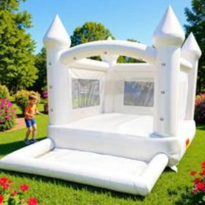 Inflatable Bounce House Bouncy Castle with Slide White Playhouse Commercial Outdoor Blow Up Jumping House Party Rental Birthday