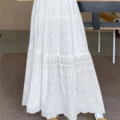 High-waisted Sheer Solid Color A-line Elastic Waist Skirt Women's Summer New Elegant Formal Party Vacation Versatile Maxi Dress