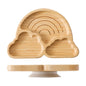 Baby Wooden Tableware Set Wooden Handle Fork Spoon Could Bamboo Wooden Plate Bowl Silicone Suction for Children Feeding Supplies