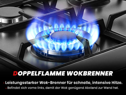 4 Burners Black Enamelled Plate 58 cm Automatic Flame Protection, Natural Gas and Propane Gas, Built-in Gas Hob