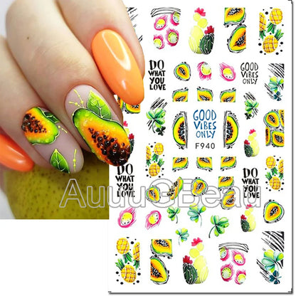 3d Nails Art Decals Spring Fruits Pink Full Tips Peony Magnolia Flowers Adhesive Sliders Stickers Decoration For Nails Manicure