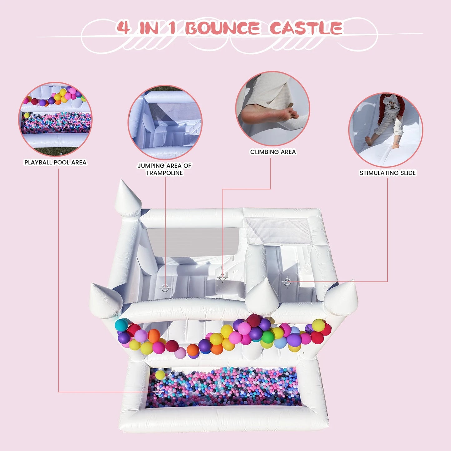 4.5m Commercial PVC White Bounce House Inflatable Wedding Castle for Adult Kids Children's playground, children's toys