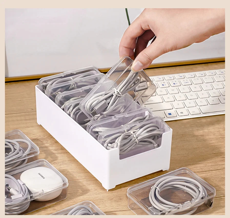 Durable Plastic Cable Organizer Storage Box for Daily Office Supplies Mobile Device Management with Miscellaneous Loading Straps