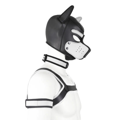 Large Size Puppy Cosplay Neoprene Fetish Hood Mask Kit with Chest Strap Collar Armband Sex Costumes for Bdsm Slave Role Play