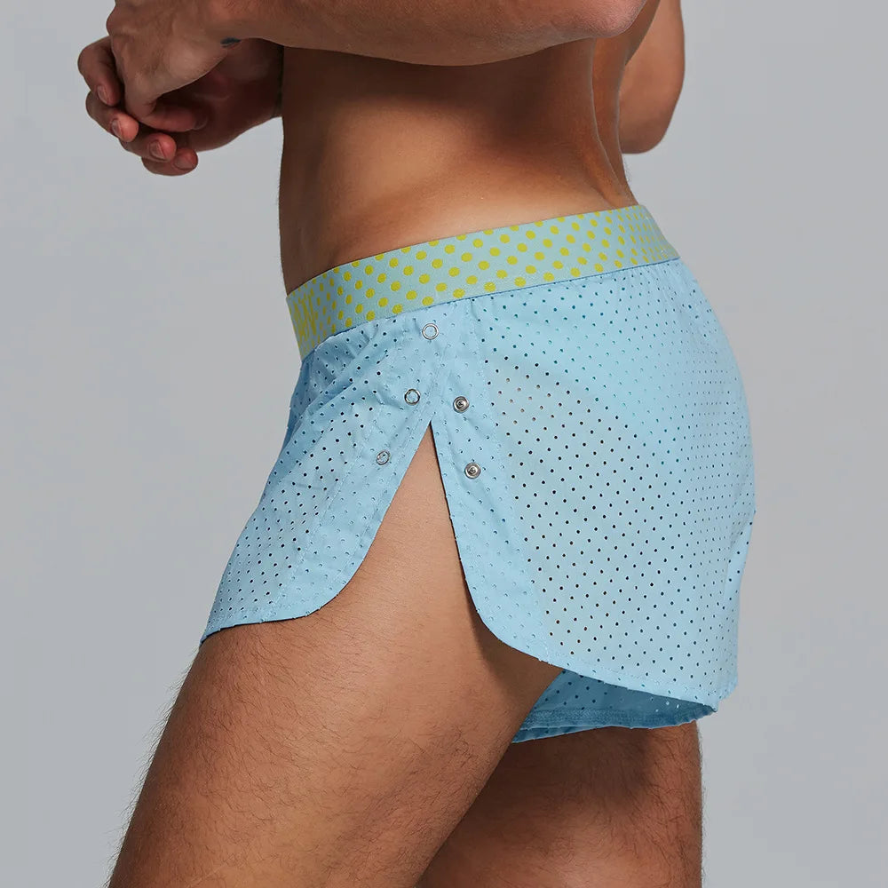 Men's Casual Shorts Side Fork Button Design Outdoor Aro Pants Mesh Breath Summer Beach Board Shorts Teenager Home Jog Gym Trunks