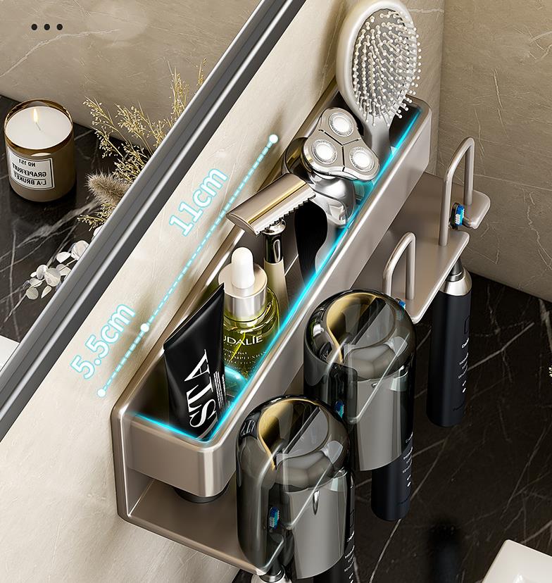 Wall Mounted Toothbrush Holder Aluminium Alloy Toothpaste Rack Bathroom Household Space Saving No Punching Bathroom Accessories