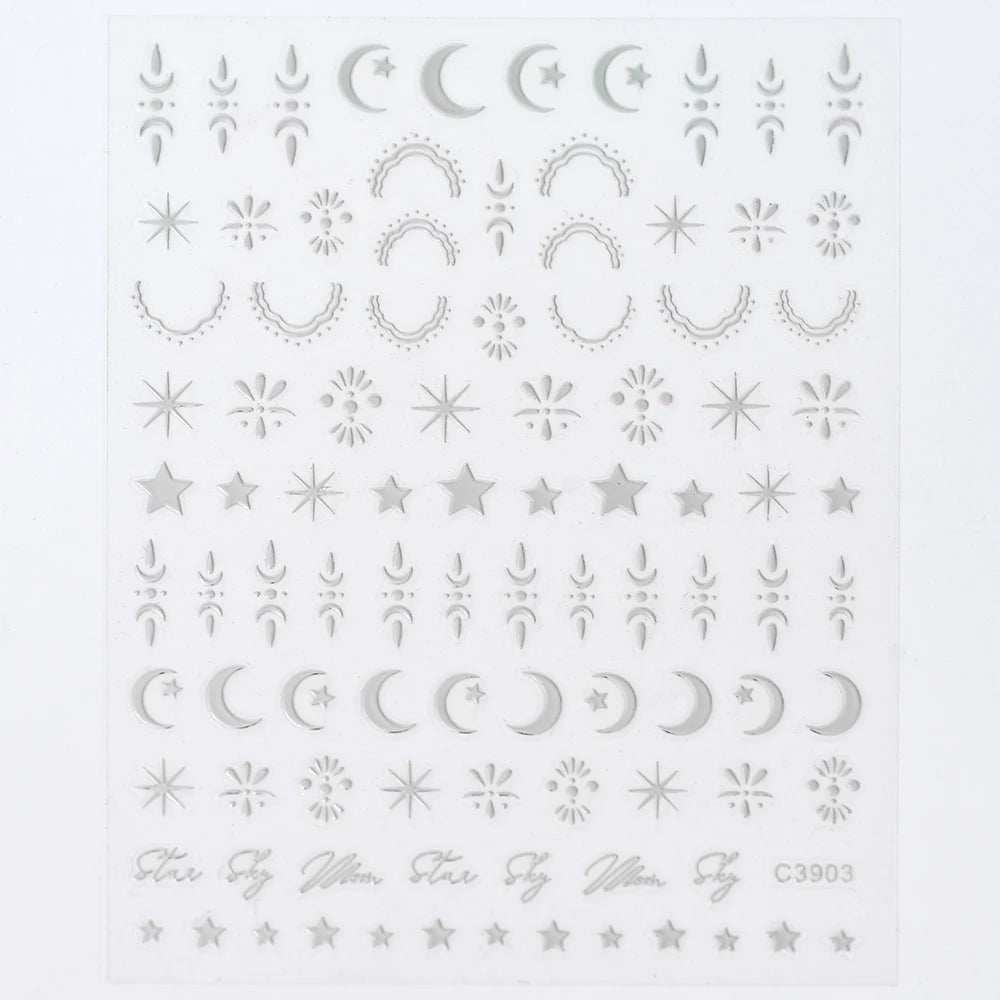Black White Star 3D Nail Art Sticker Y2K Pentagram Self-Adhesive Decals Laser Shiny Glitters Starlight Manicure Ornaments Slider