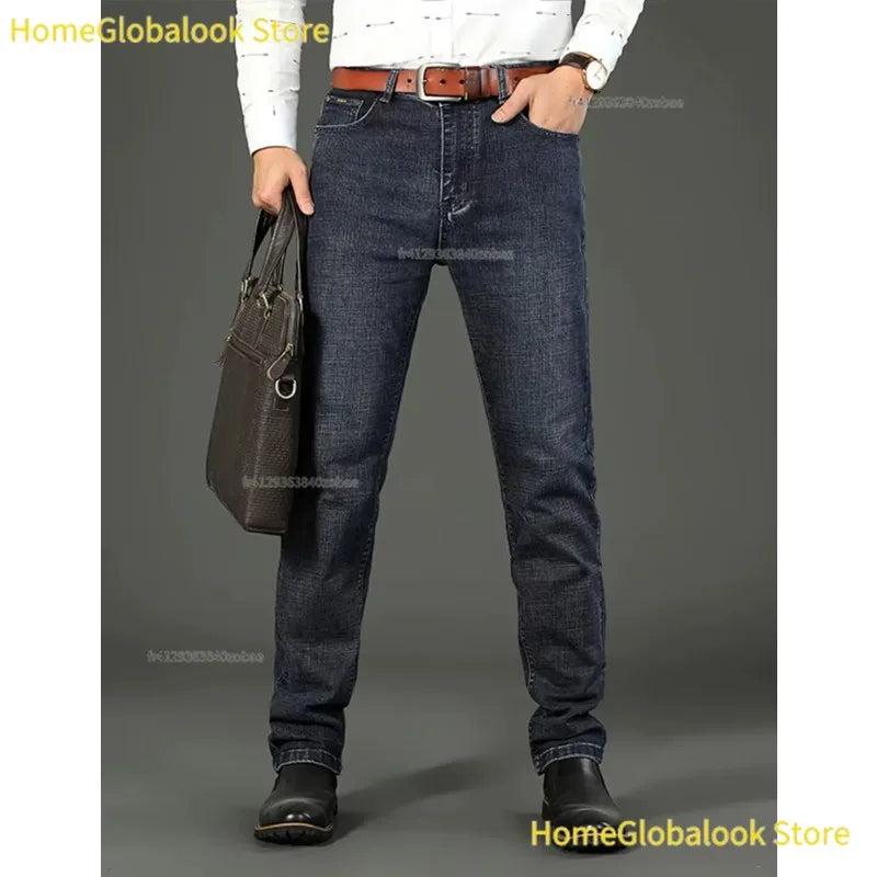 New Business‑Style Men's Jeans, Comfortable Straight Leg Stretch Denim Pants, Classic Blue Black Work Trousers, Fashion Versatile Male Clothing For Office, Business Occasions And Casual Daily Outfit