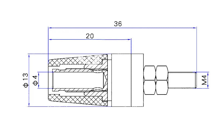 5/10Pcs M4*36 Pure Copper Terminal 4mm Banana Jack Socket 20A Binding Post Banana Plug Connector M4X36