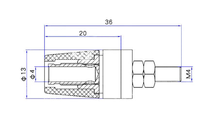 5/10Pcs M4*36 Pure Copper Terminal 4mm Banana Jack Socket 20A Binding Post Banana Plug Connector M4X36