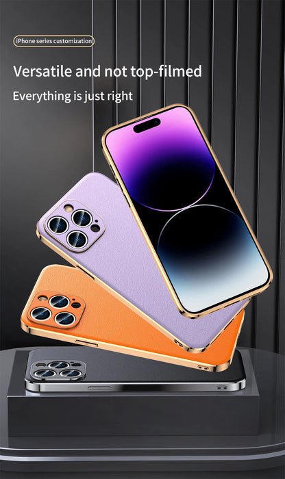 LANGSIDI Luxury Ultra Thin Shockproof Leather Case For iPhone 17 16 Pro Max 15 Plus 14 13 12 11 Air Lens Protective Cover