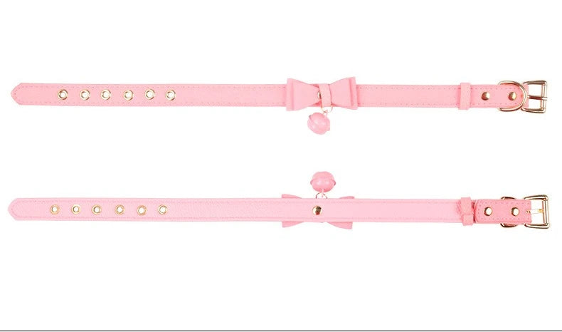 6 Colors Sexy PU Leather Bowknot Necklace Collar With Bell Bdsm Cosplay Slave For Women Bondage Gothic Choker Exotic Accessories