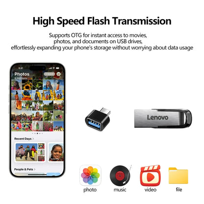Lenovo 2TB USB 3.2 Metal Flash Drives Super High Speed Pendrive 1TB 512GB Pen Drives Portable USB Stick For Car Phone Computer