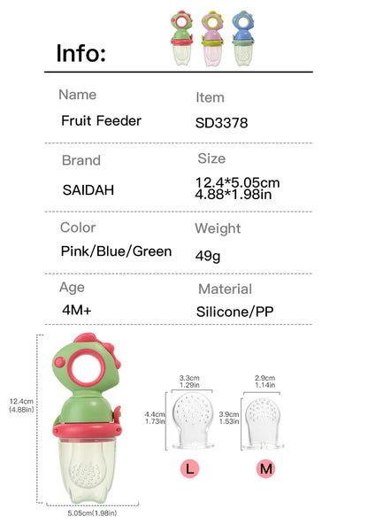 Rotating Push-type Food Grade Silicone Fruit and Vegetable Feeder For Infants Baby, Dinosaur Shape Toddlers Supplementary Food F
