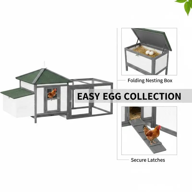 Pollino for Bantam Chickens, 196 X 76 X 97 Cm, Weather-Resistant, with Nesting Box, Run and Resting Bar; Wooden Hut for Small Animals for 1-2 Chickens, Gray