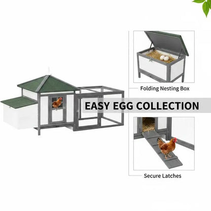 Pollino for Bantam Chickens, 196 X 76 X 97 Cm, Weather-Resistant, with Nesting Box, Run and Resting Bar; Wooden Hut for Small Animals for 1-2 Chickens, Gray