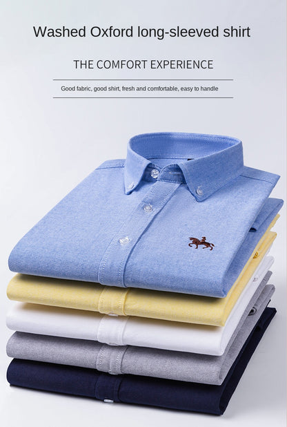 100% Cotton Oxford Shirt For Men's Long Sleeve Solid Casual Business Regular-Fit Formal Dress Shirts Social Blouse Male Clothes