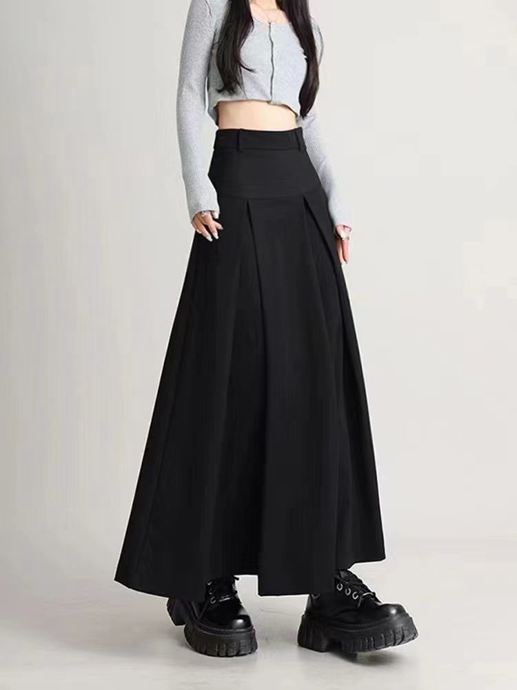 Autumn A-line Black Midi Skirts Women Korean Mori-girl Preppy Pleated Skirt Mujer S-5XL Streetwear High Waist Faldas Largas JK