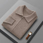 Men's 100% Merino Wool Thickened Sweater Polo Collar Business Zippered Cardigan Autumn Winter New Cashmere Jacket Knitted Top