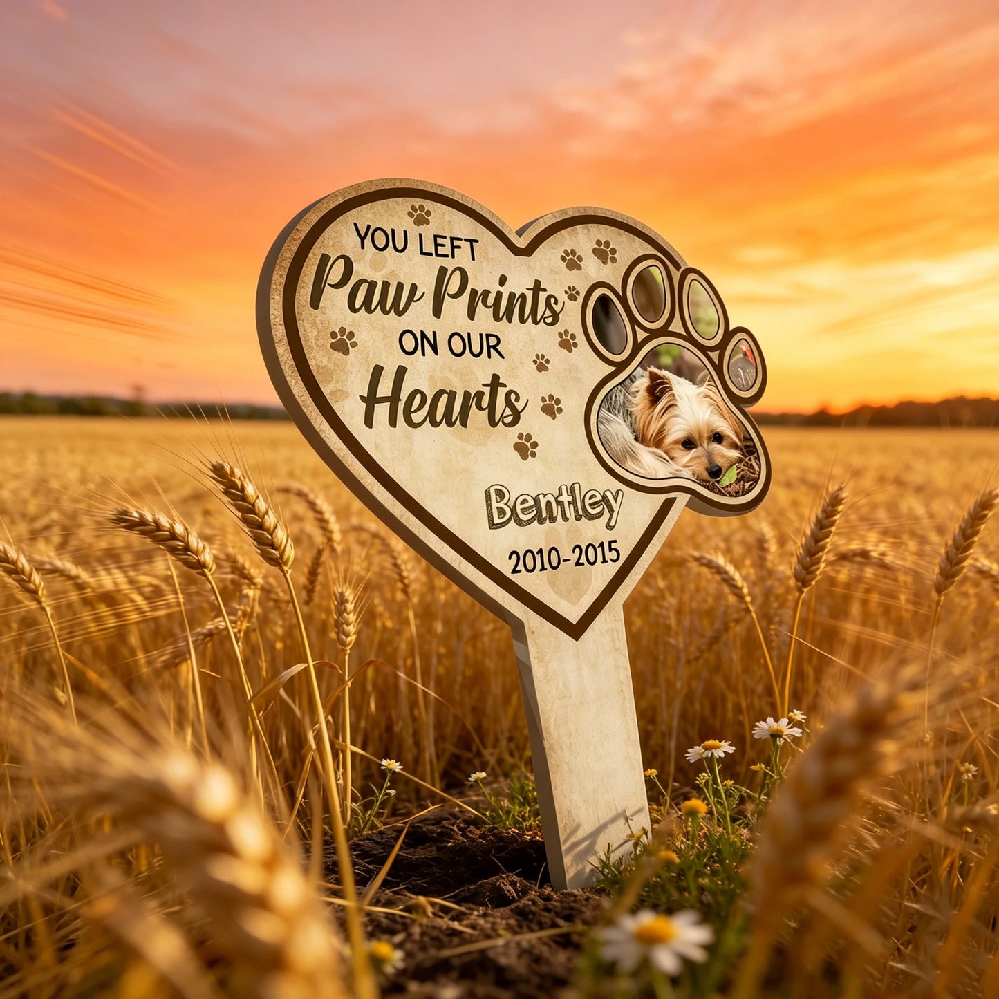 Custom Personalized Pet Grave Marker,Heart-Shaped Paw Print,Photo Insert,Garden Memorial Stake,Pet Loss Gift,Memorial Yard Decor
