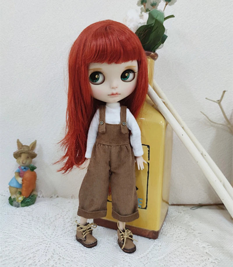 Casual Blyth Doll Clothes Rompers Plaid Pants Long Sleeve Top Suit Doll Trousers for Ymy Licca Azones Ob24 Ob27 Doll Accessories