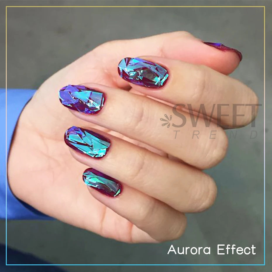 8/10pcs Holographic Aurora Film Nail Glass Foil Sparkly Ice Cube Transfer Paper Cellophane Sliders DIY Full Cover Manicure Wraps